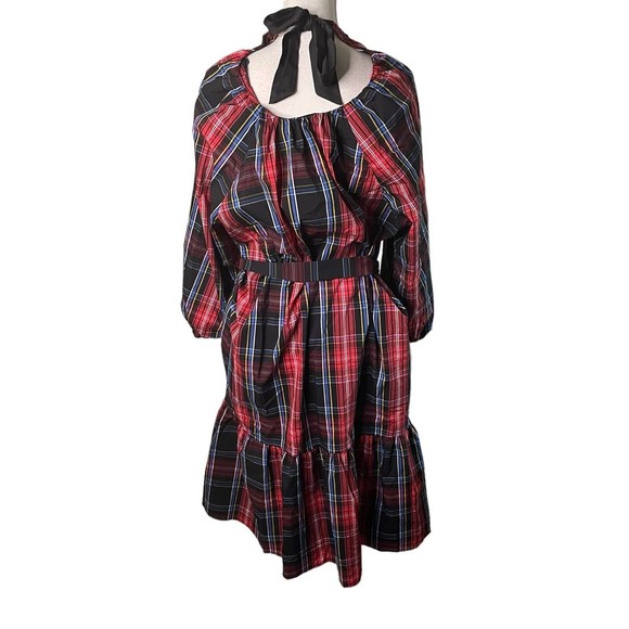 Draper James RSVP Red Black Bow Back Dress Plaid Size 1X Preppy Southern a3 - Picture 4 of 8